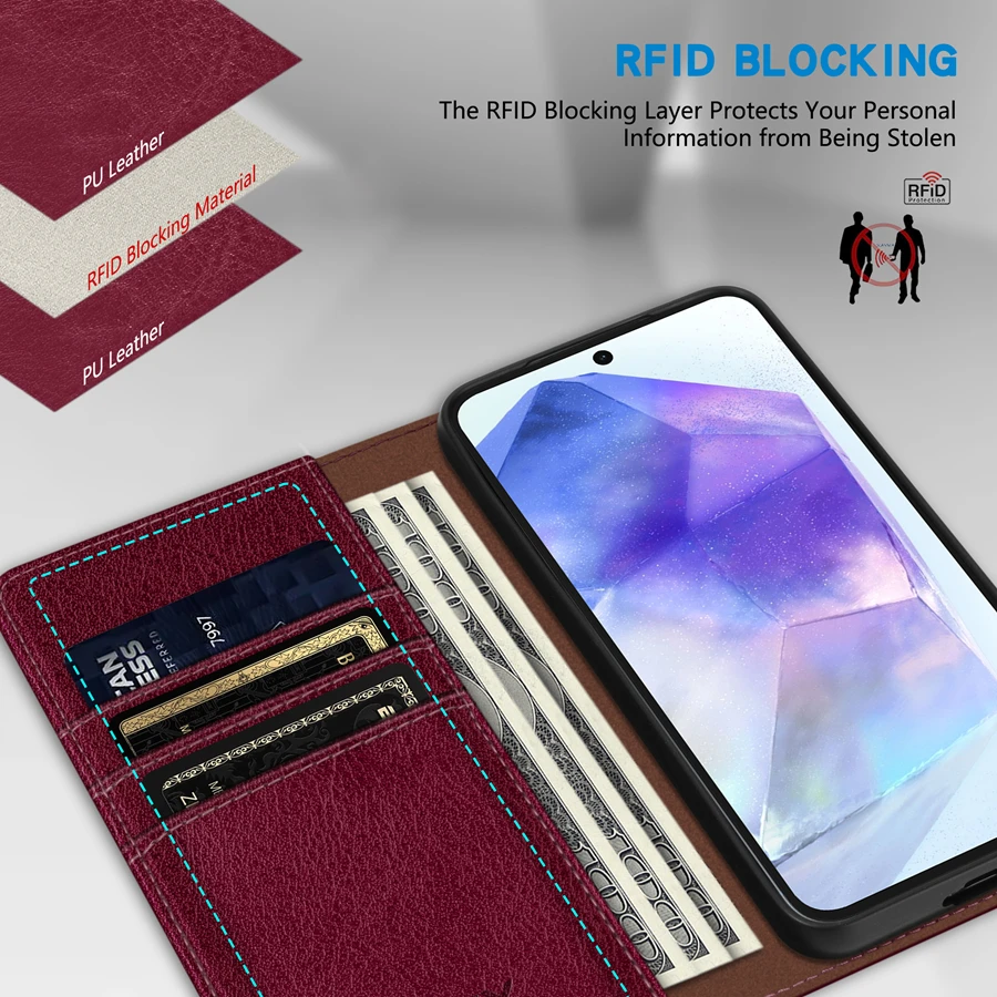 Brieftasche Karte Slot Magnetische Flip Ledertasche Für Samsung Galaxy A05s A12 A13 A14 A15 A24 A25 A32 A33 A34 A35 A51 A52 A53 A54 A55 – Detail 13