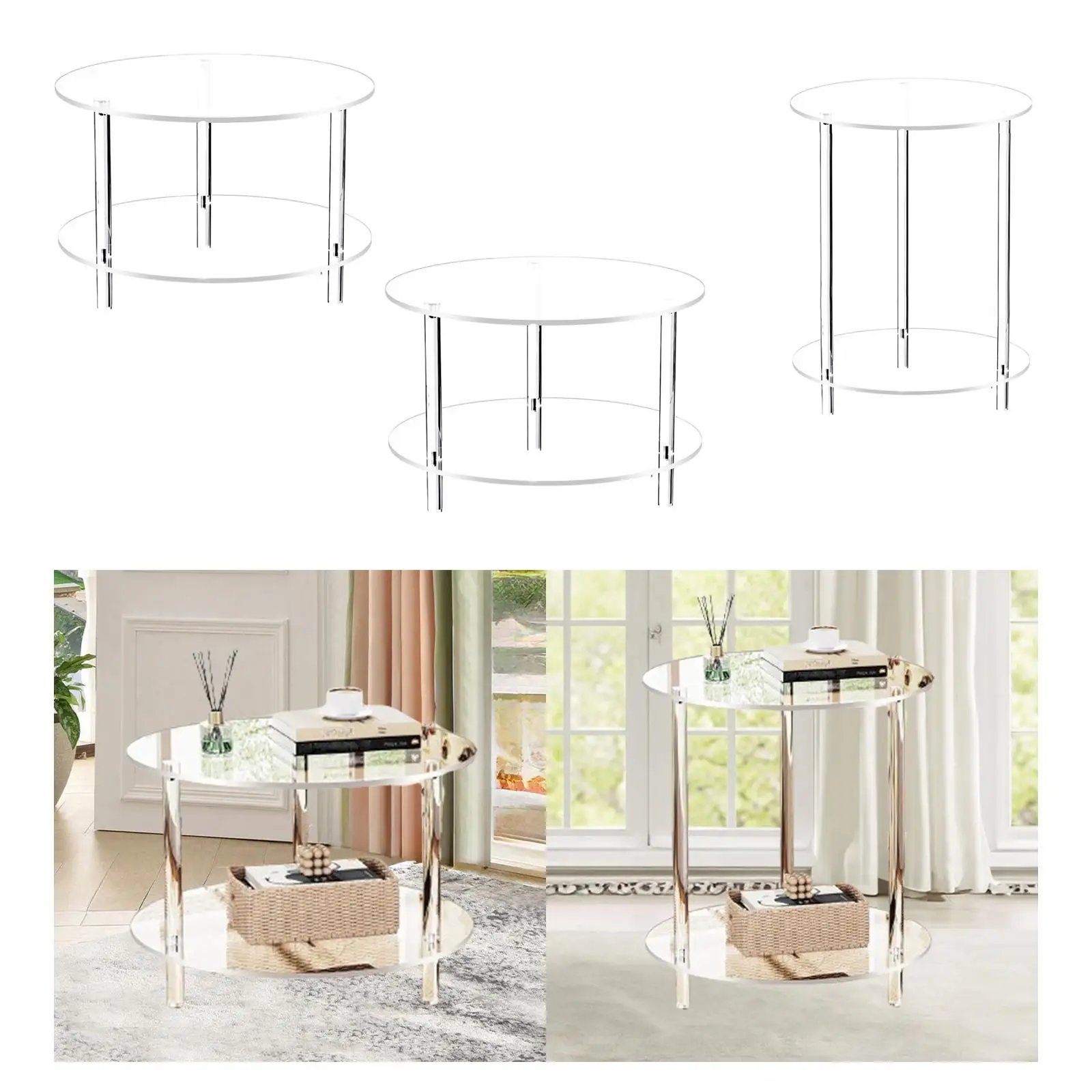 Acrylic Round Side Table, Easy Assembly for Small Space Small Furniture End Table for Balcony Bedroom Bathroom Office Hallway