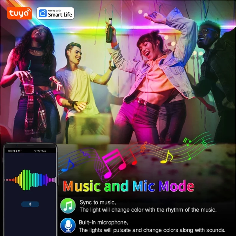 Tuya Smart RGB + IC LED Strip Lights, APP, Music Sync, Decorações para o Natal e Halloween 5