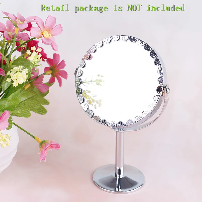 Women Ladies Home Office Use Make Up Mirrors Stainless Steel Holder Cosmetic Bathroom Double-Sided Desk Makeup Mirror Dia 8cm