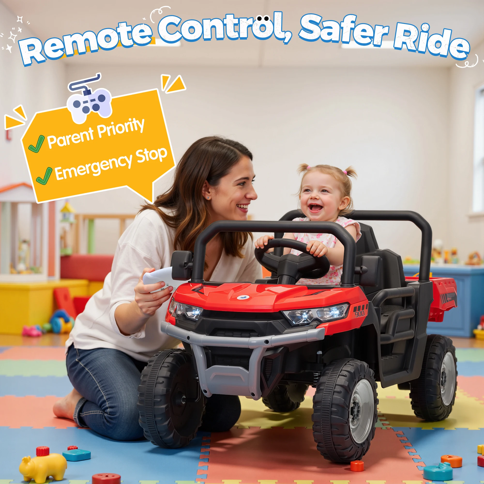 12 Volt Ride on Toys, Electric Truck for Toddler, Holiday Gift with Dump Bed, Remote Control, Music,Shovel 3