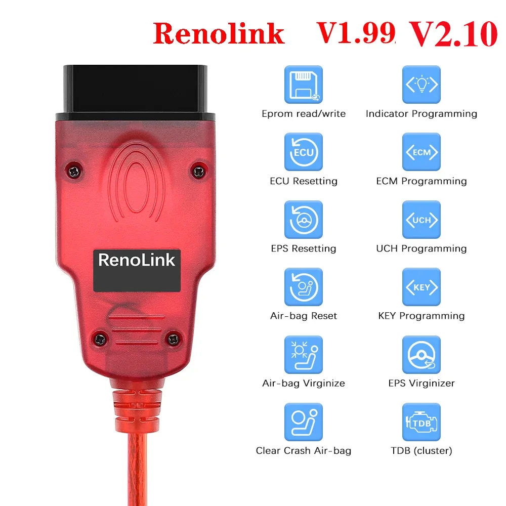 Автомобильный программатор Renolink V1.99 V2.10 для Renault, OBD2, ECU Программатор, SRS сброс, OBD2, Автомобильные диагностические инструменты, ECM UCH ключевой программатор