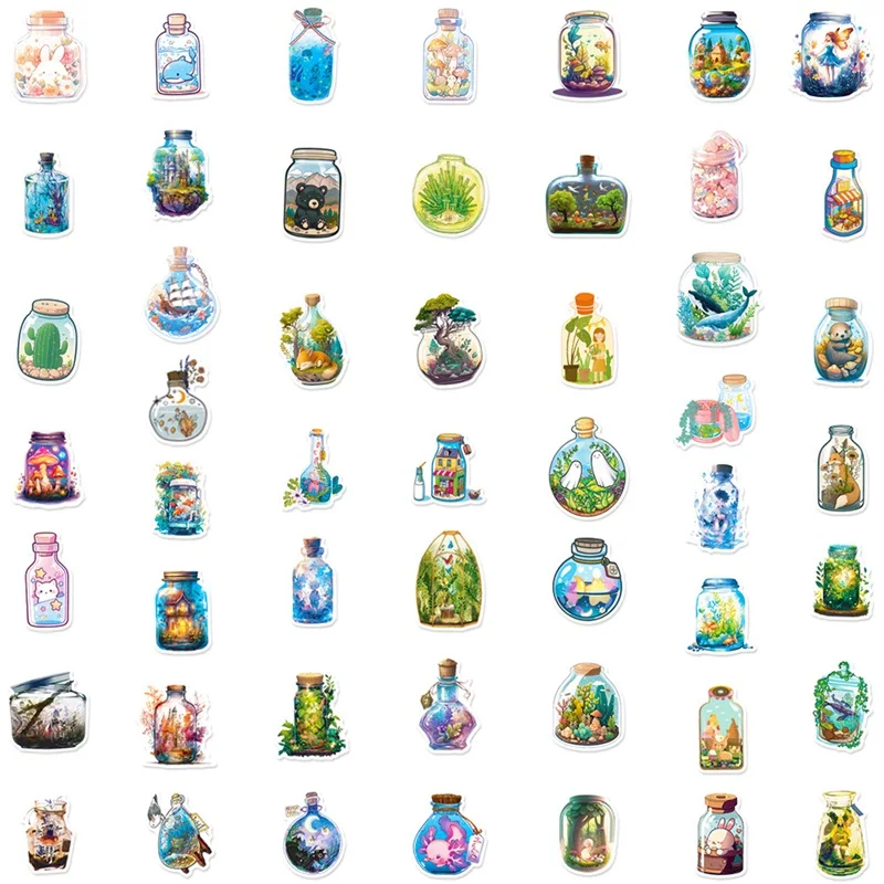 10/30/50PCS Aniaml in Bottle PVC Sticker Aesthetic Decoration Scrapbooking Sketchbook Korean Stationery School Supplies for Kids