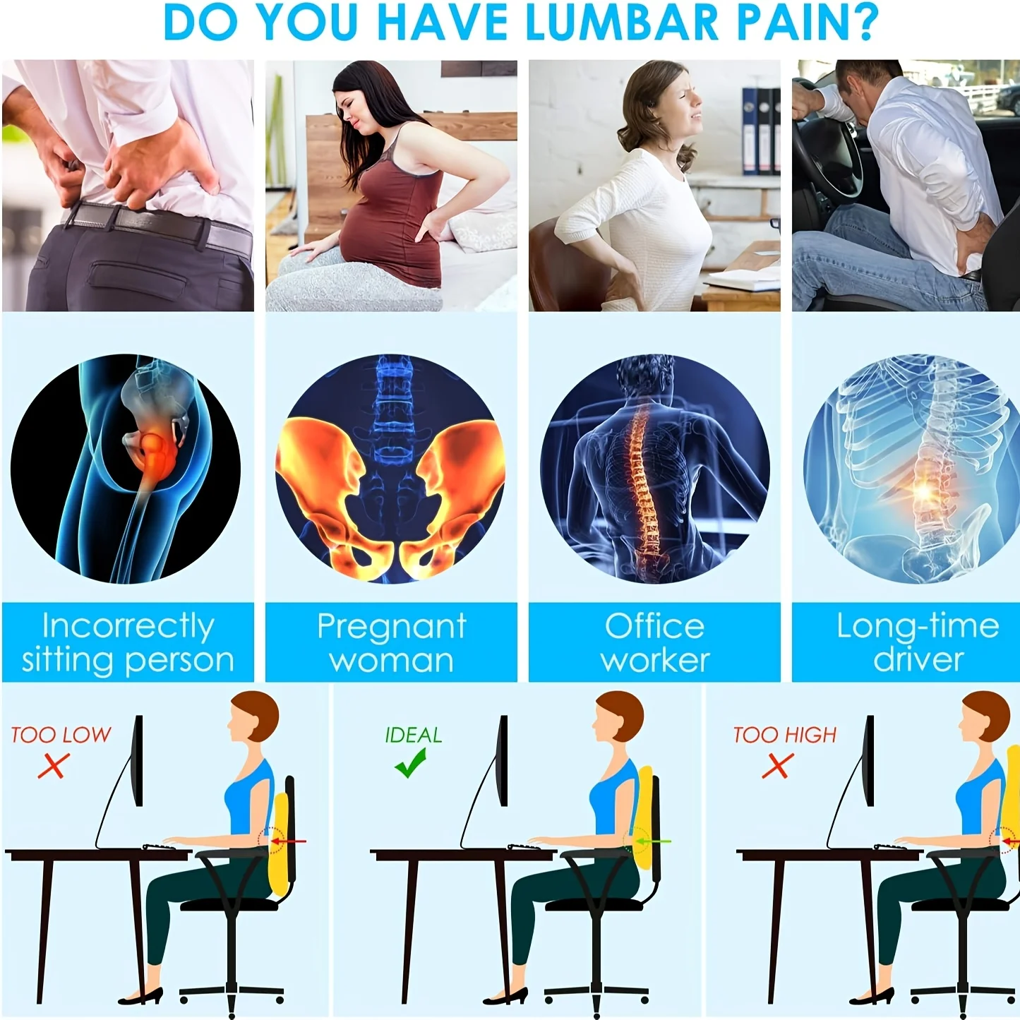 1pc Ergonomic Lumbar Support Pillow with lumbar Cushion for Office Chair, Car, Gaming, Home,with Breathable Mesh Cover