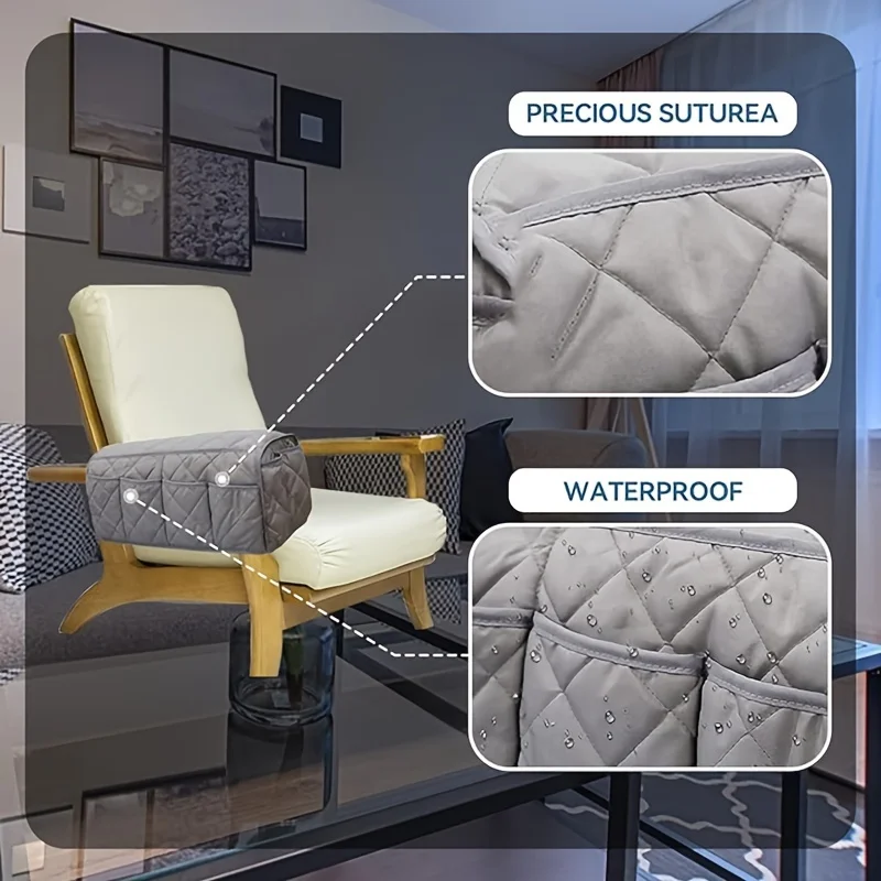 Sofa Armrest Storage Bag for TV Remote & Organizer - Cotton Fabric Side Pocket with Strap, Multipurpose Chair Organizer Pouch