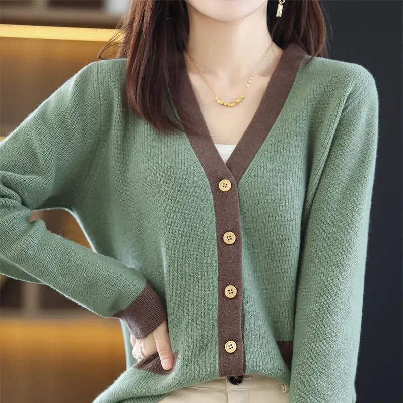 

Cardigans Women's Sweater 2023 Autumn Women's Clothing Long Sleeve V -neck Tops for Women Loose Color Matching Pullovers Sweater