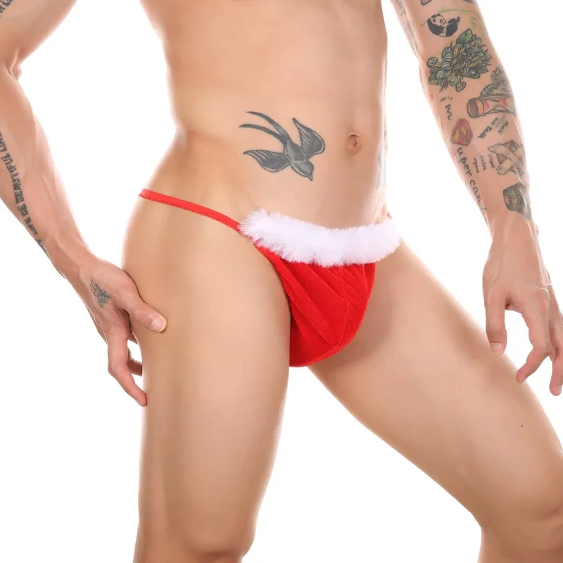 

Christmas Men Plush Thong G-string Jockstrap Low Waist String Homme Lingerie Gay Panties Underwear Exotic T-back Briefs Thongs