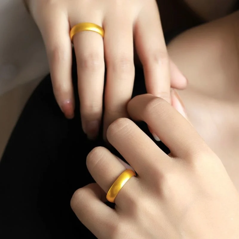 ✨24K純金999ゴールド スクリュー・ロックスタイルリング 金メッキの24k 999ゴールドリング,男性と女性用,無地のマット