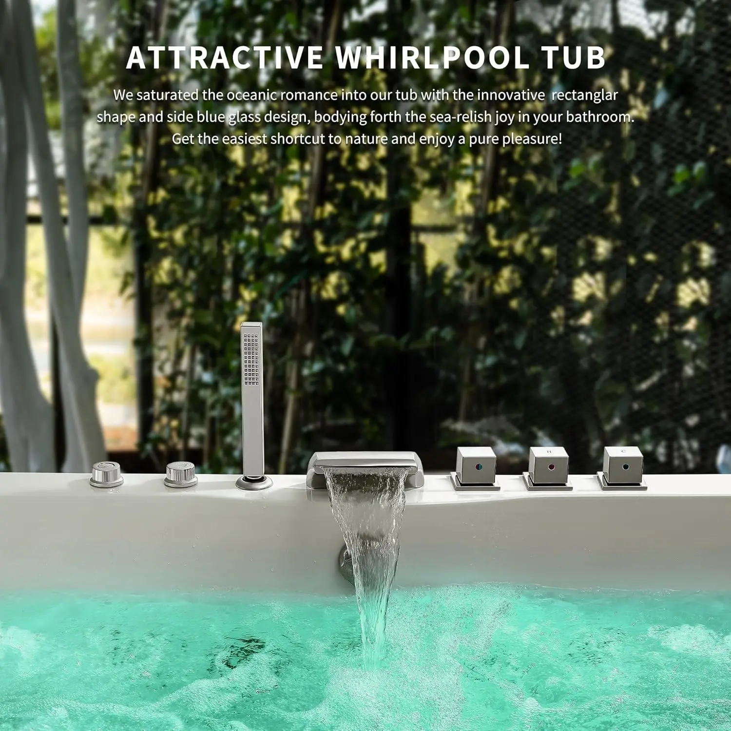 Whirlpool Bathtub, Jetted Tub with Light SPA Hydromassage with Chromatherapy Acrylic 3-Side Apron White User-Friendly Jetted Tub 6