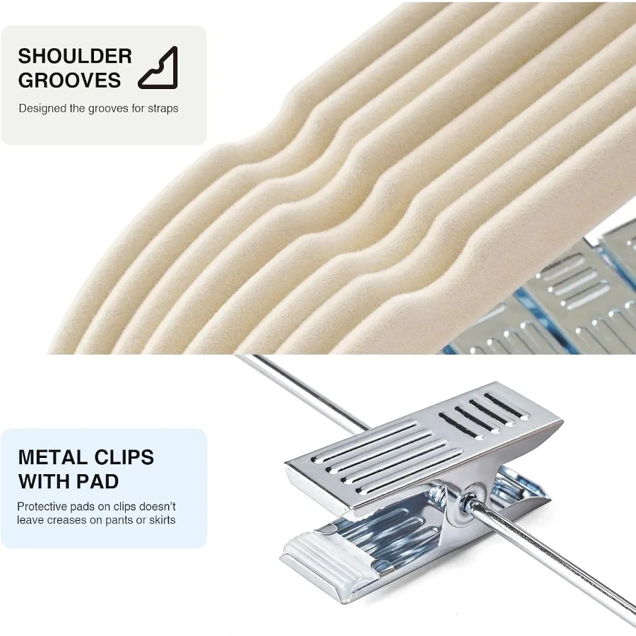 36Pack Beige Velvet Hangers with Clips for Adjustable Adult Use HeavyDuty Felt NonSlip Slim Design SpaceSaving Hangers Ideal fo