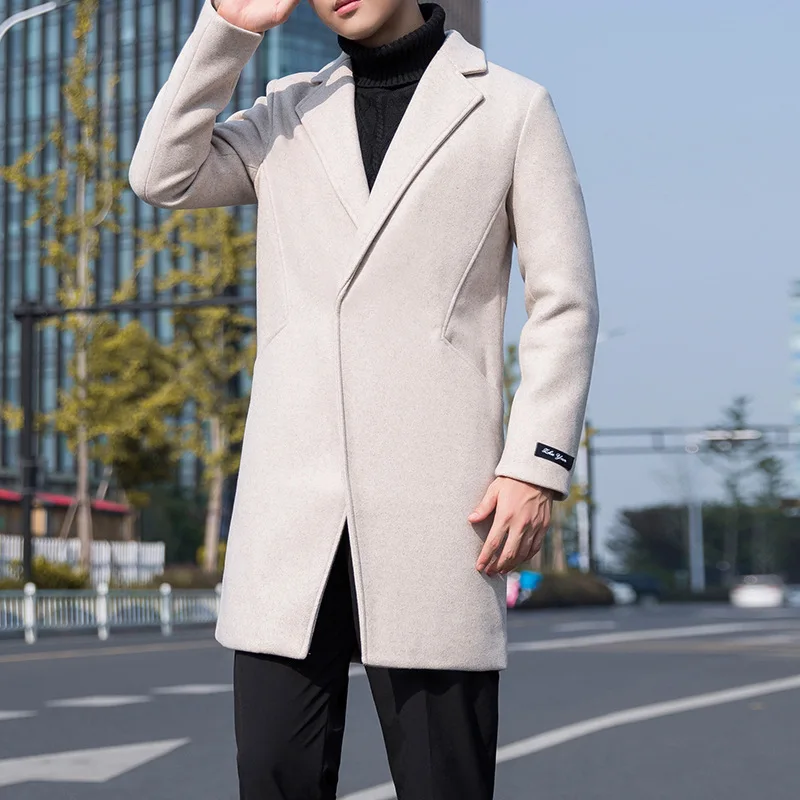 Autumn and Winter Men's Windbreaker Youth Plus Size Woolen Coat Mid-length Korean Version Casual Coat