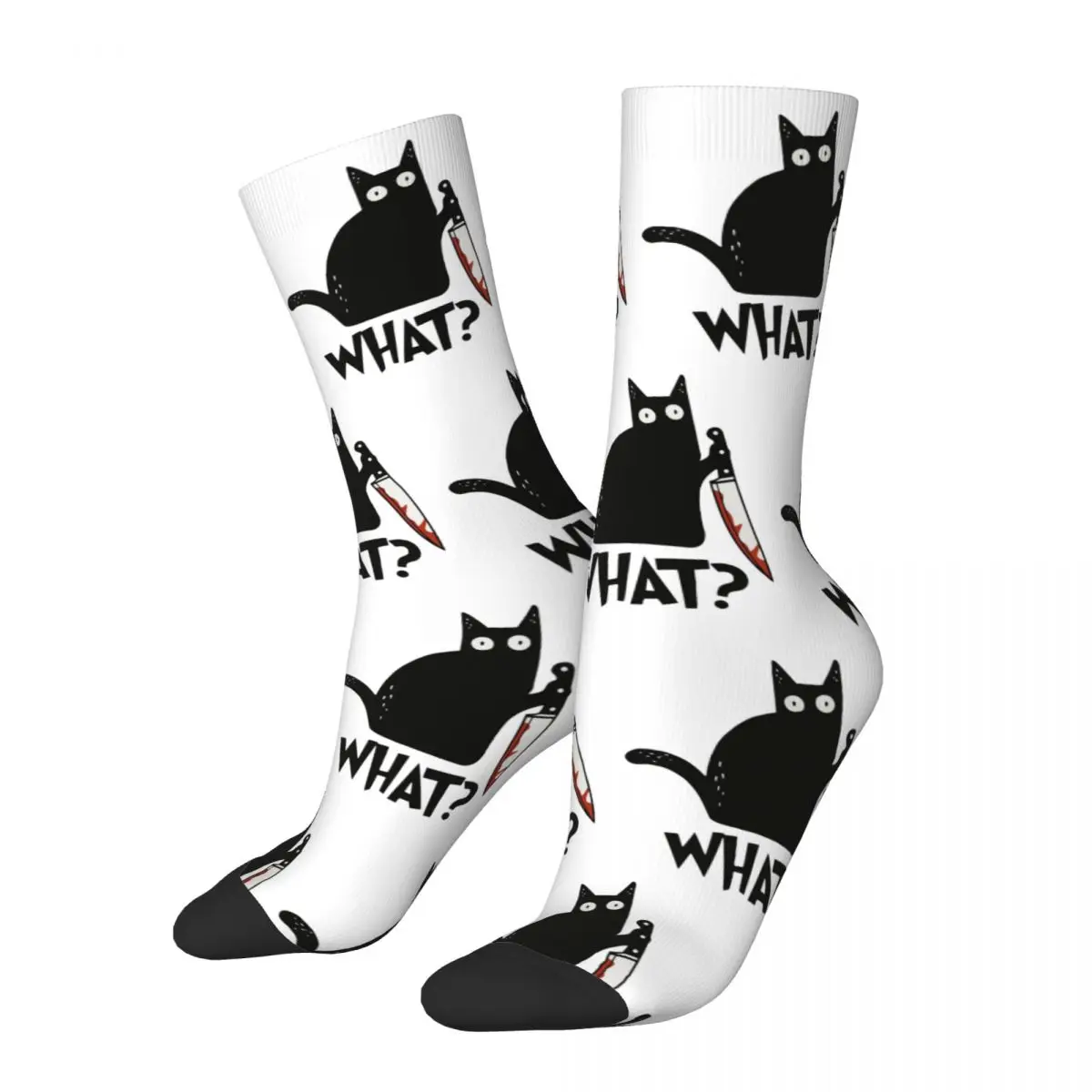 

Cool Black Cat With Knife Theme Sports Crew Socks Merch All Seasons Warm Long Socks Sweat Absorbing