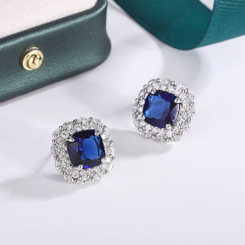 925 Silver Plated Earrings for Women  Shiny AAAA Blue Zircon Earrings Stylish Sterling Silver Jewelry Anniversary Gift Earring - 4
