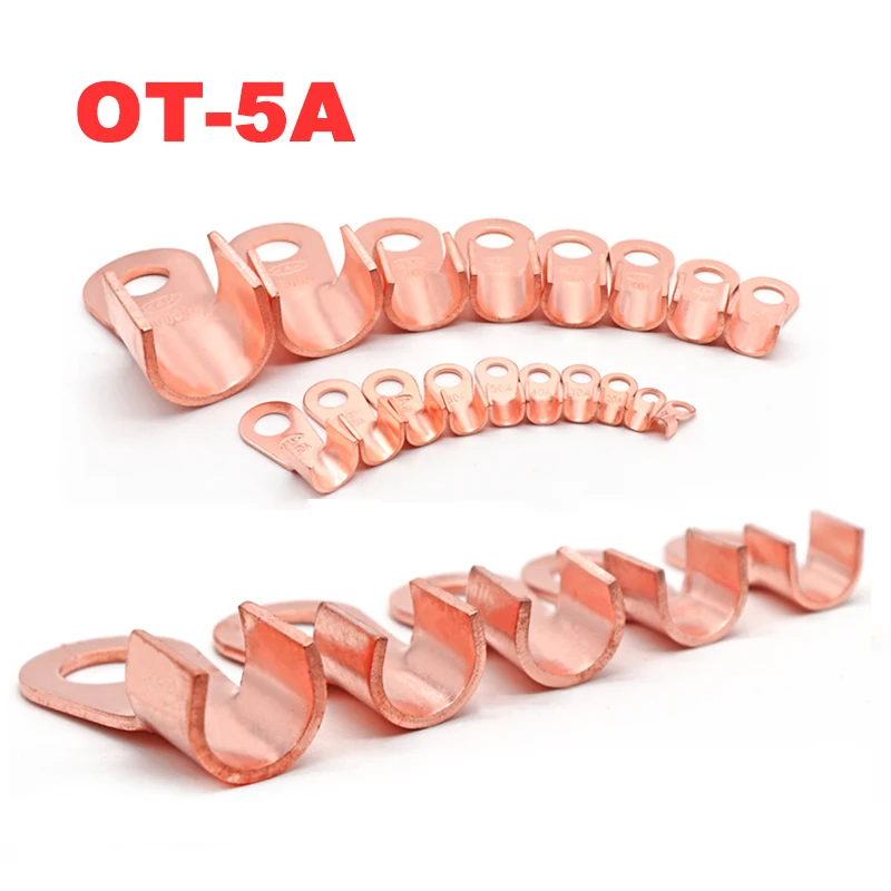 

100 Pcs OT-5A Copper Open OT Series Connector Crimping Lugs Wiring Square 0.5-1.5mm² Battery Terminal Circular Connecting Nose