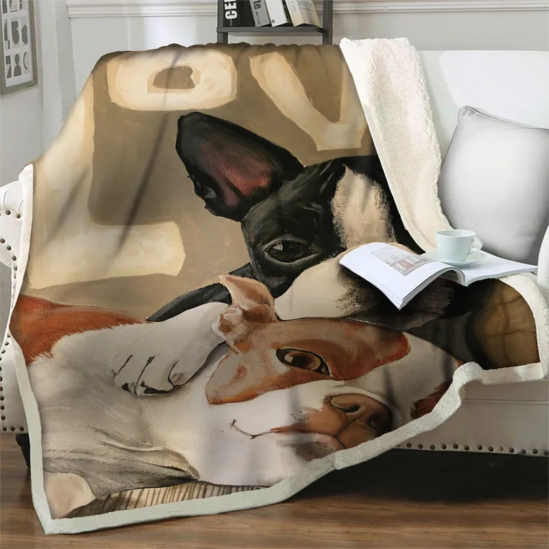 

Soft Velvet Sherpa Blanket Plush Throw Blanket Bulldog Printed Animal Blankets for Beds Couch Travel Picnic Home Quilt Nap Cover