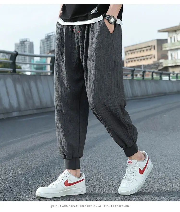 Description Picture 6 of item2024 New Summer Fashion Ultra-thin Style Versatile Loose Casual Oversized Trend Ice Silk Quick Drying Cropped Leggings for Men