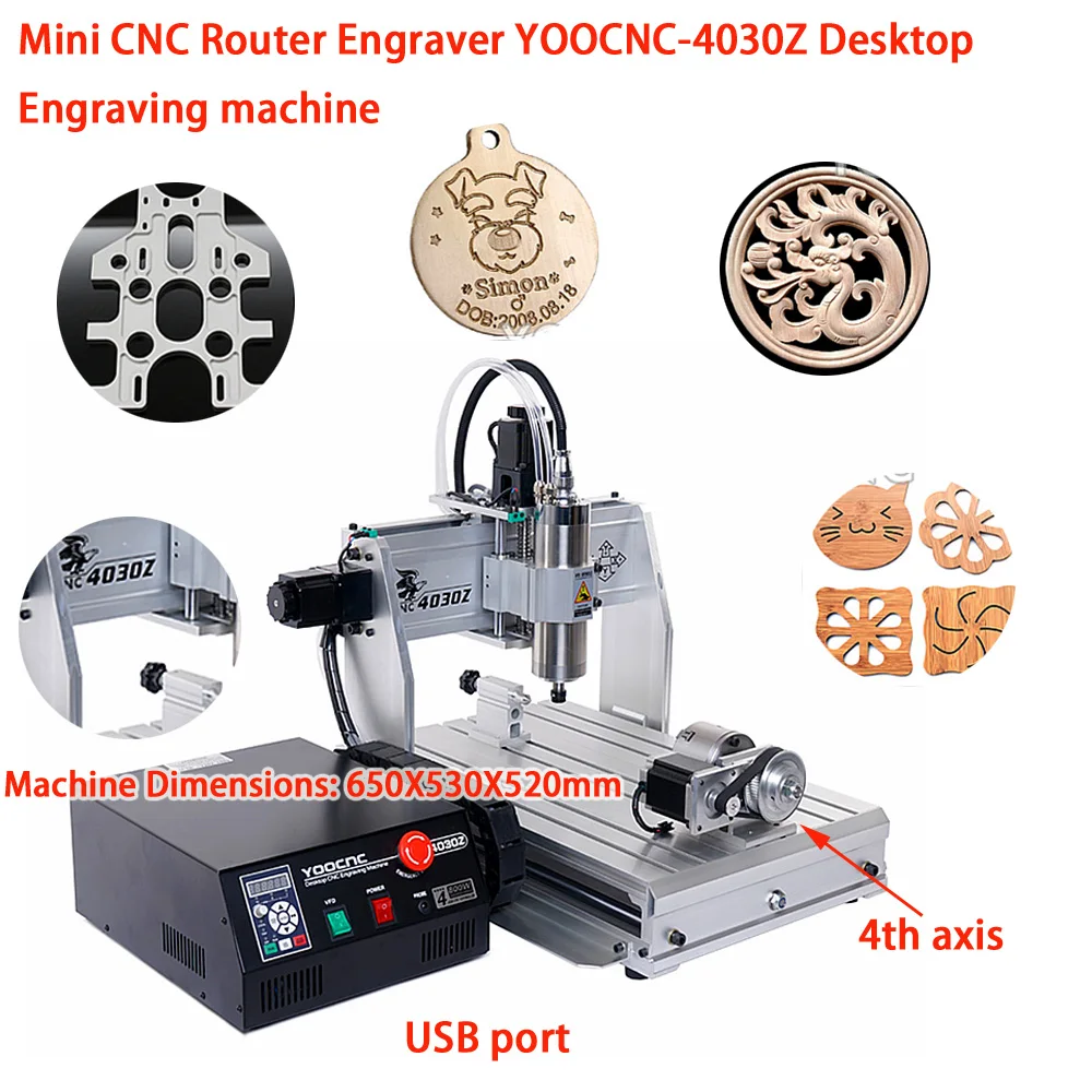 

YOOCNC 4030Z Engraving Milling Machine Mini Desktop 800W 1500W 3 Axis 4 Axis Metal Router PCB Engraver For Woodworking Carving