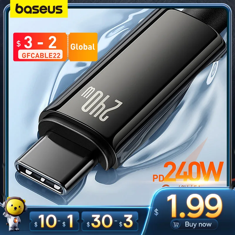  Baseus 240W USB Type C Cable for Realme Samsung S23 Huawei PD3.1 Supercharge 5A Fast Charger Type C to Type Cable for Macbook PC 
