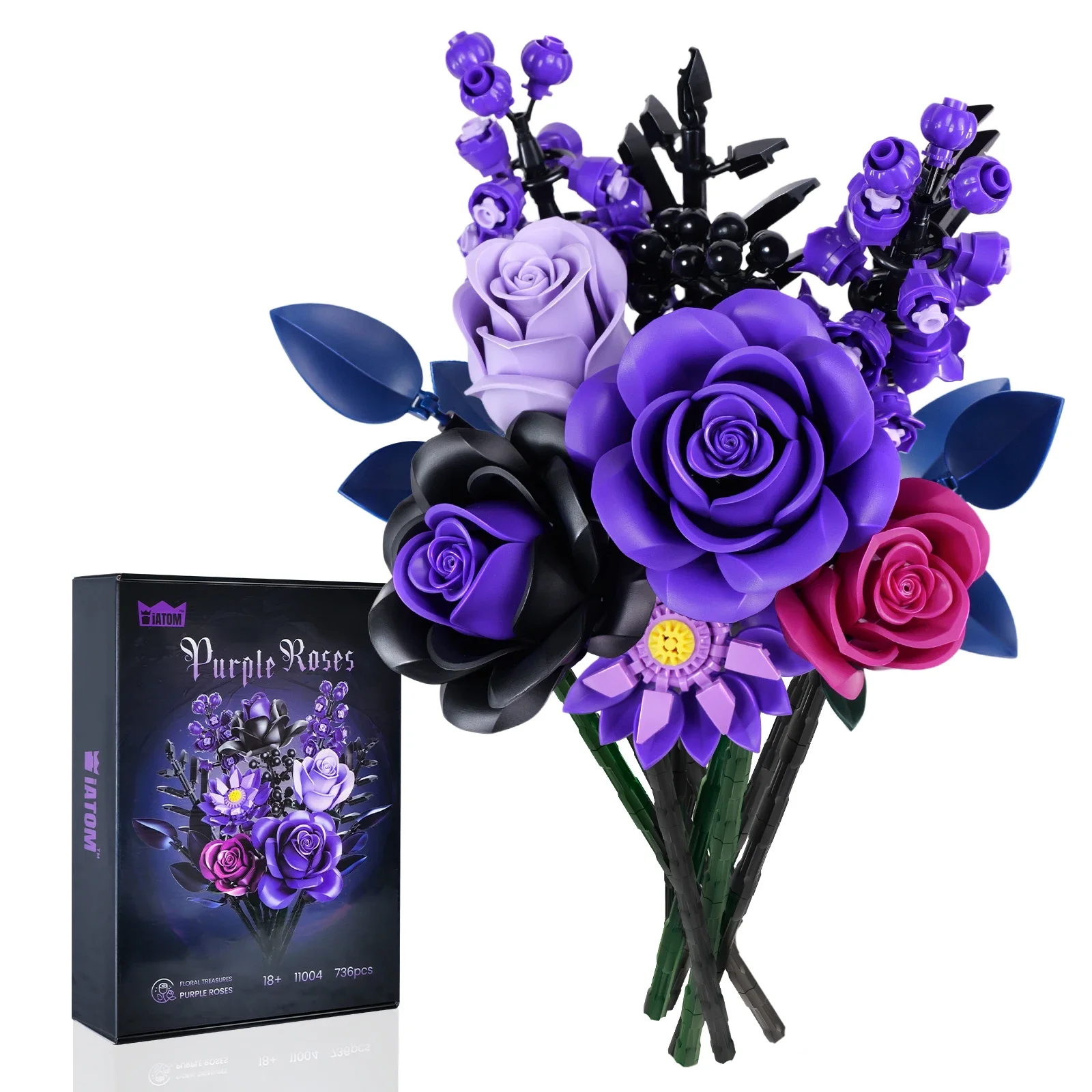 BuildMOC Purple Rose Botanical Building Block Set,Gothic Decor Artificial Rose Flower Bouquet Model Toys Mother's Day Gifts 1