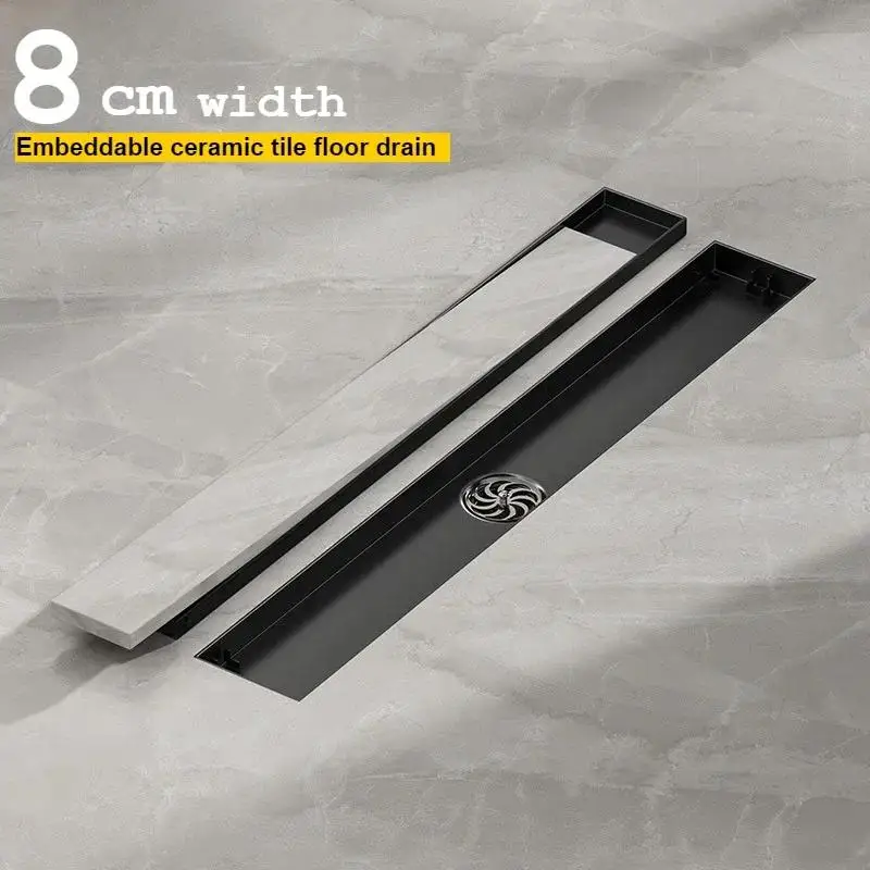 สีดําห้องน้ําท่อระบายน้ําชั้น 304 กระเบื้องสแตนเลสฝังท่อระบายน้ําชั้นสี่เหลี่ยมผืนผ้า, ห้องอาบน้ําขยายท่อระบายน้ําระงับกลิ่นกาย 1