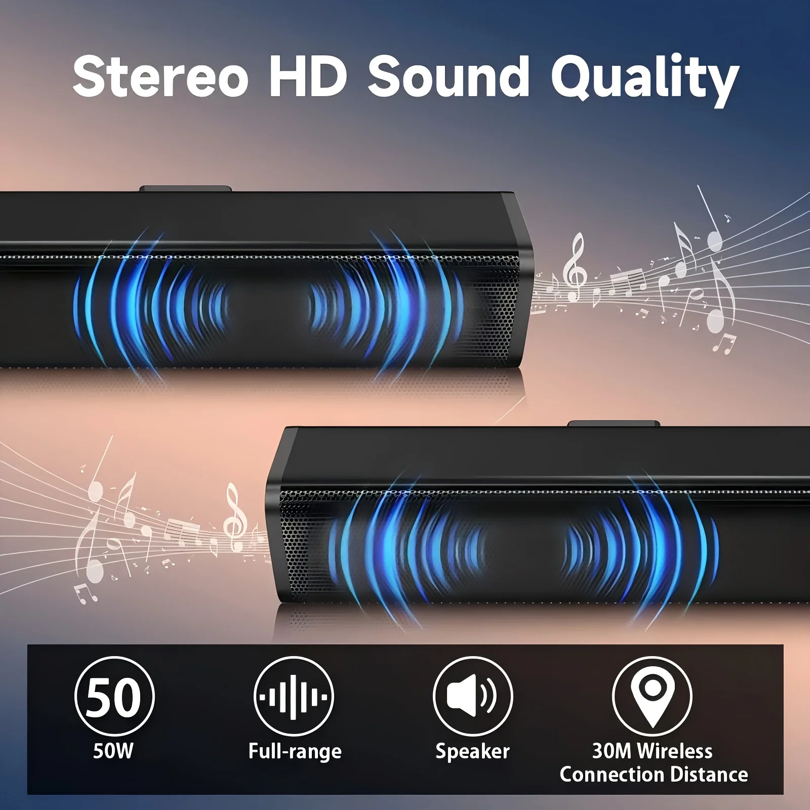 H8 20W 3D Home Theater Wireless Bar Speaker, Stereo, High Quality, Usb/Tf Card/Same Axis, Wireless/Wired, with USB Type-C Port, Lithium Battery 18650 Series 2000Mah Rechargeable Battery, Not Included Charger, Suitable for Tv, Dvd Player, Smartphone, Tablet Computer Game 4