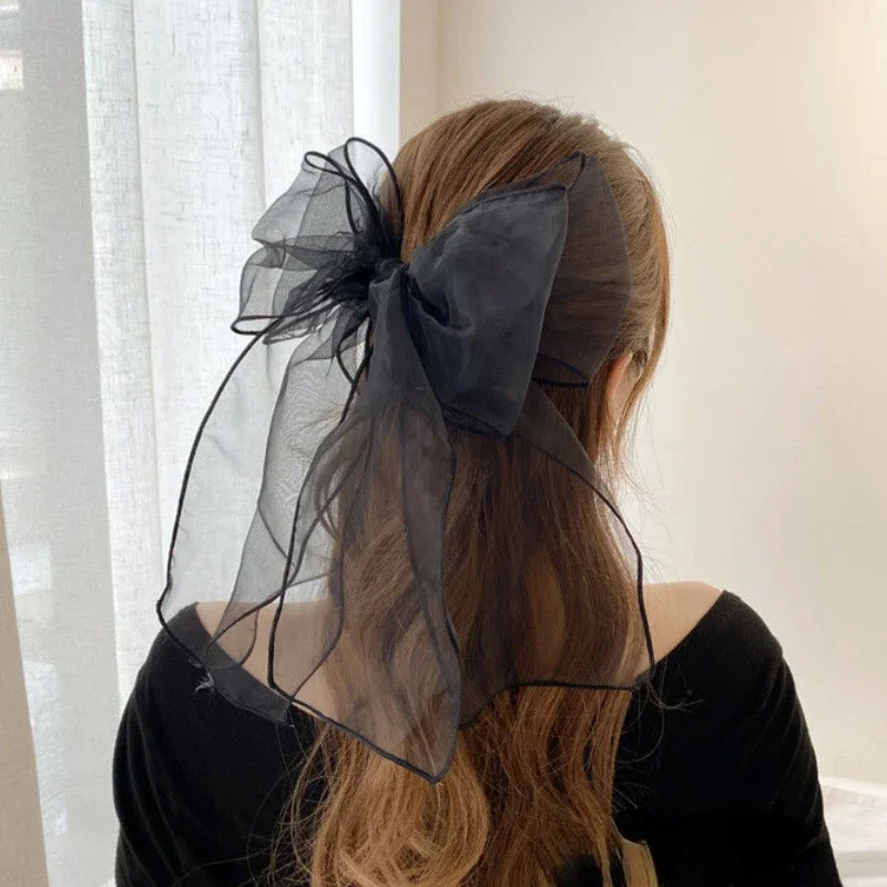Princess Organza Oversized Bow Top Hair Clip Sweet pin Exaggerated Headwear Photo Prop Black Yarn Korean  Accessories 100pcs customized personalized logo black drawstring organza bags small pouches jewelry package bags jewels yarn gift bag