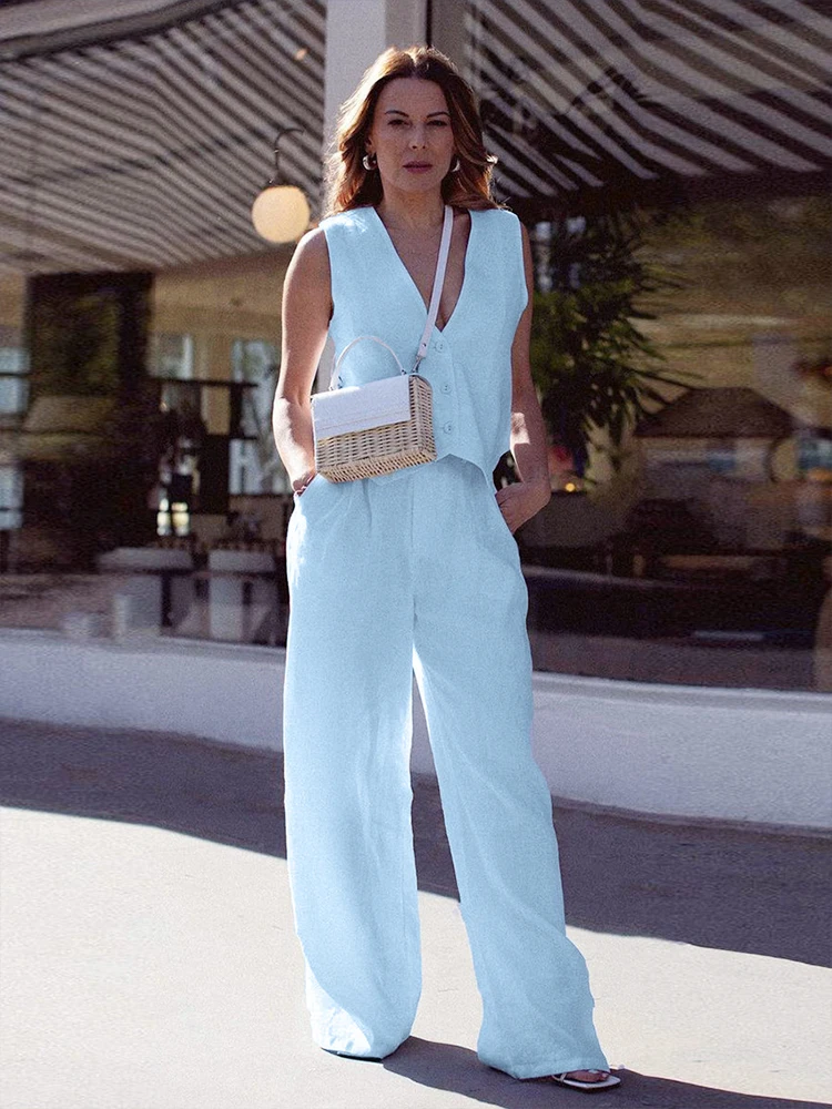 Bmisegm Pantalon Court En Lin Mélangé Avec Cordon De Serrage Pour Femmes Bleu G