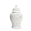 Ceramic Checkmate Jar Hollow Gold Ginger Jar Flower Vase Hollow Storage Tank Porcelain Handicraft Home Decoration Accessories 6