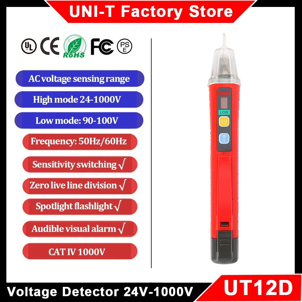 

UNI-T UT12D детектор напряжения 24 1000 В бесконтактный Тестер Напряжения переменного тока, ручка с нулевой линией огня, Бесконтактный Электрический тестовый карандаш