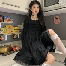 

Gothic Vintage Lolita Dress Women Japan Palace Princess Dresses Black Lantern Sleeve Cute Party Dress Sweet Cosplay Costume 2022