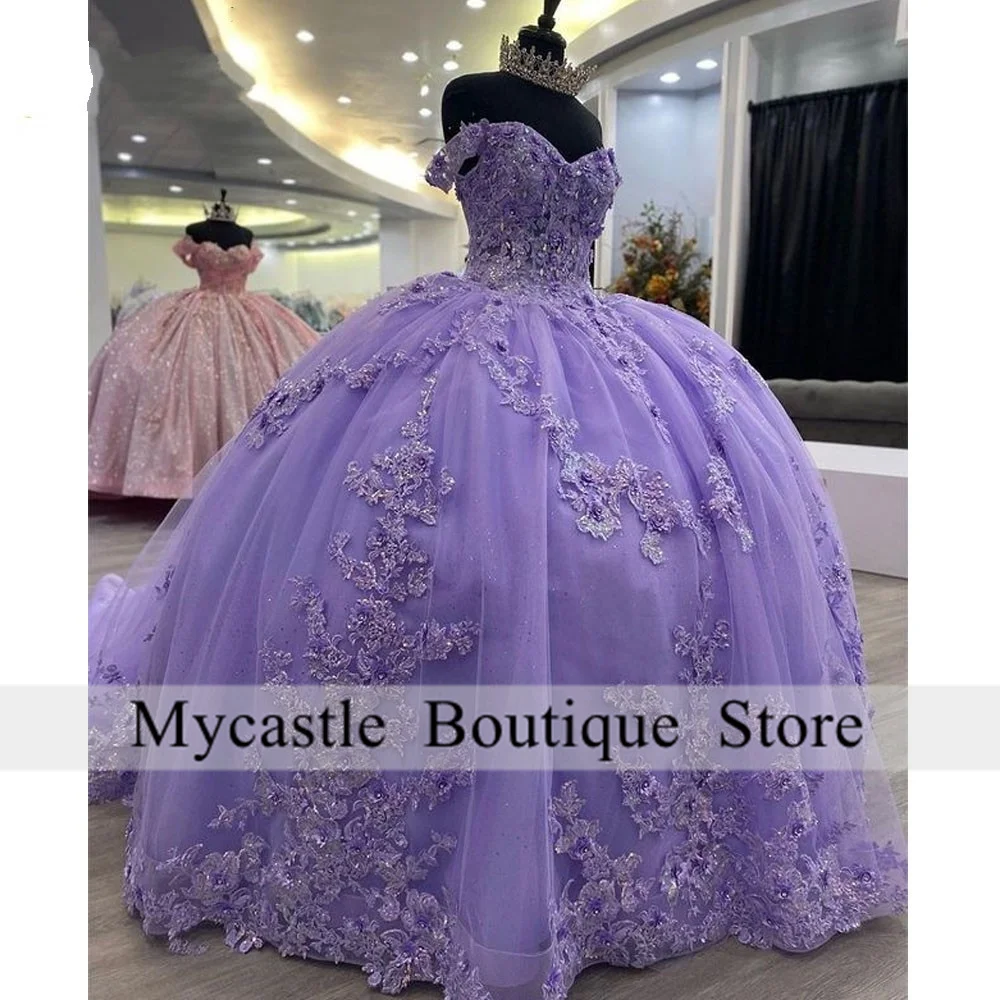 Lilac Lace Quinceanera Dresses Princess Sweet 15 Years Girl Birthday Party Dresses With Appliques