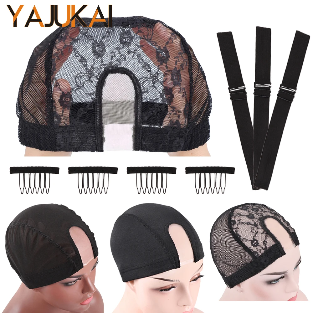2*4Inch U Part Wig Cap With Clips And Adjustable Strap For Making Wig Elastic Dome Mesh Cap Small Holes Dome Caps For Men Women