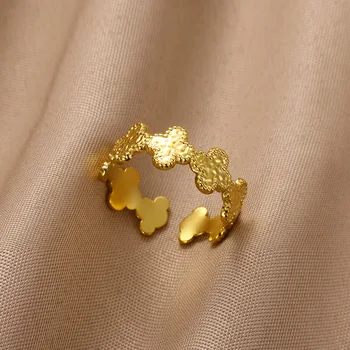 Four Clover Rings for Women Lucky Gold Color Stainless Steel Ring European Romantic Couple Wedding Jewelry free shipping items 1