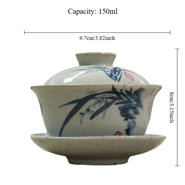 Chinese Kung Fu Teapot Pottery Clay Tea Cup Classical Gaiwan Traditional Handmade Tea Set Cup Ancient Pottery Sancai Bowl