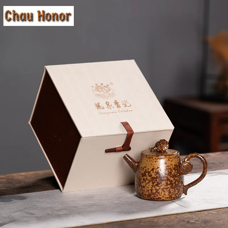 150ml Handmade Longquan Celadon Kiln Change Teapot Antique Tea Infuser Pot Tea Brewing Kettle with Strainer Drinkware Ornaments