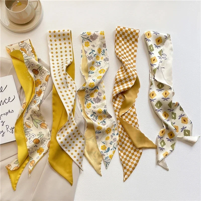 5pcs/set Series Silk Satin Scarf Women Cloth Hair Bands Headdress Accessories Lady Scarves Ribbon Neck Ties for Bag Handle 6
