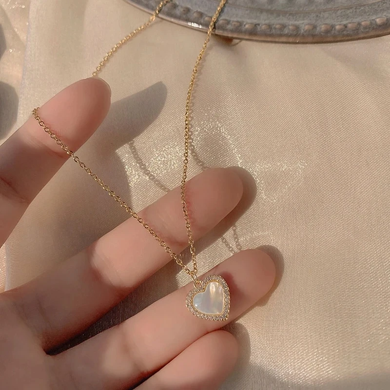 Trend Moonstone Heart Necklaces for Women Minimalist Collar Gold Color Chain Necklace Wedding Party Aesthetic Jewelry Gifts_voghion.com