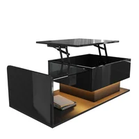 Table basse relevable avec éclairage LED, compartiment de rangement, noir brillant, table d'appoint moderne pour salon 6