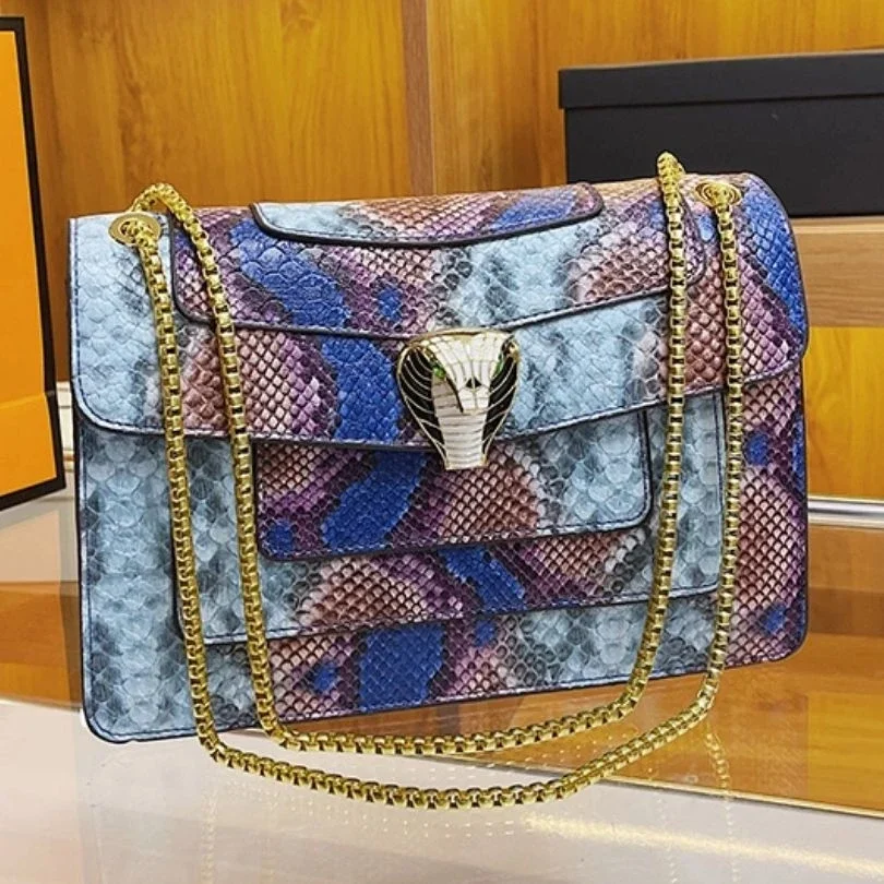 

Модная квадратная Повседневная Сумка-тоут орган, кожаная сумочка на плечо со змеиным принтом, Женская роскошная дизайнерская сумка через плечо со змеиным принтом