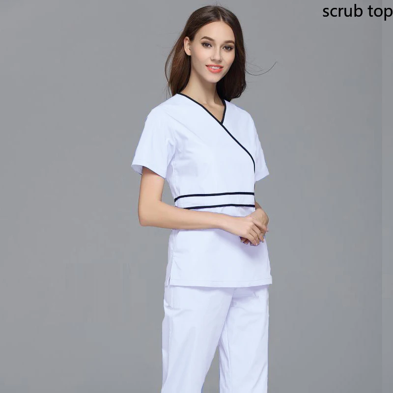 Women Scrub Top Mock Wrap Nursing Uniforms V Neck Spa Uniform Short