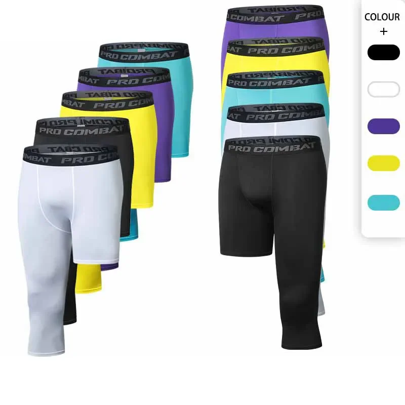 Men Boy Girl Kids Children Running One Leg Tights GYM Pants Basketball Football Soccer Fitness Exercise Sport Capri Leggings 95