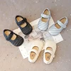 Fashion Design Girls Oxfords Spring Autumn Kids Soft PU Leather Shoes For Girl Princess Flats Mary Jane Shoes Silver, Black 2