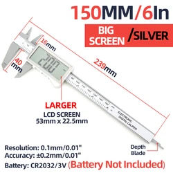 Digital Large - Screen Plastic Calipers - Precision Measuring Tool (Big Screen Silver150)