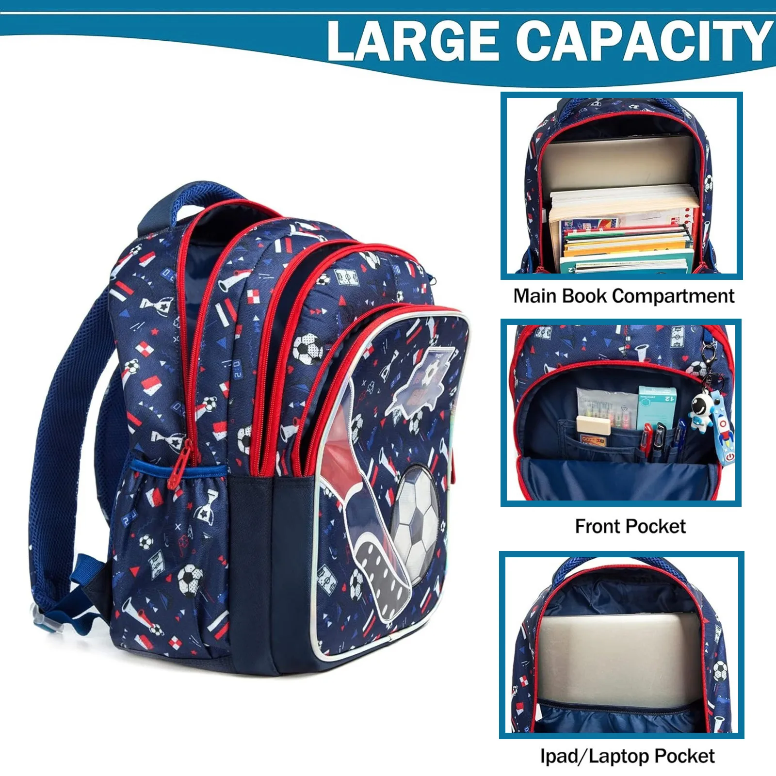 School Bookbag for Boy Football Pattern Backpack Kids Backpack Waterproof School Bag Mochila Infantil Lunchbox Child Pencil Case 3