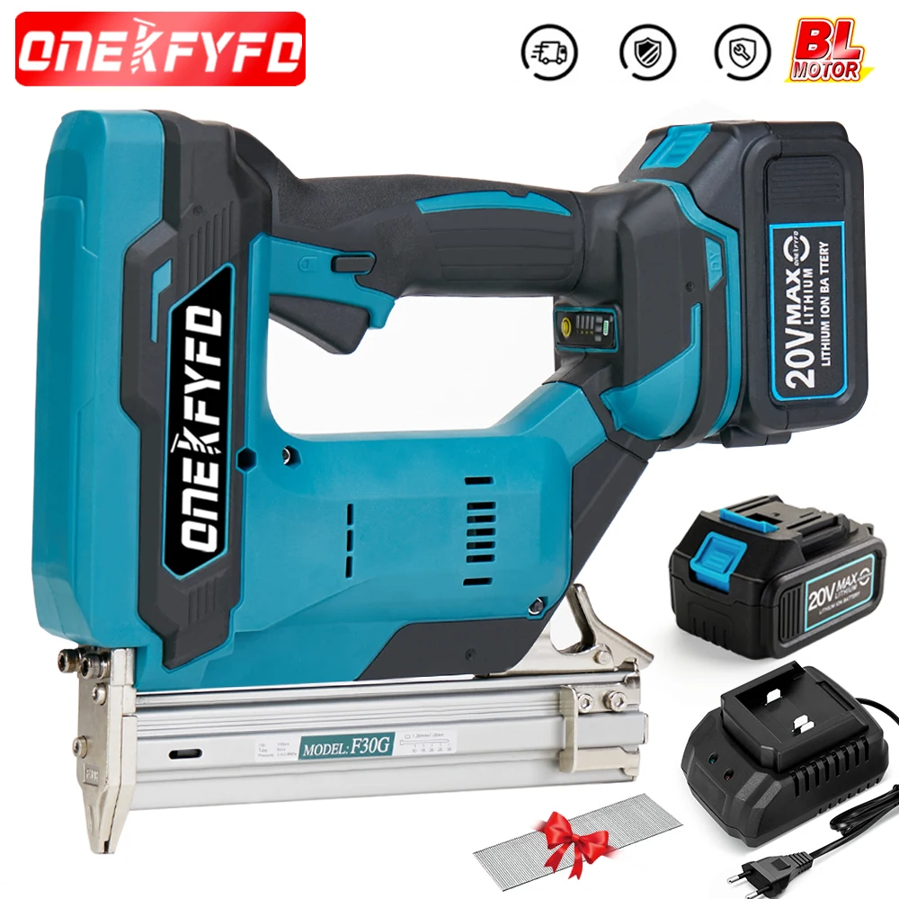 Brushless Wireless Cordless F30 Electric Nail Gun Stapler Nailer Woodworking Lithium Battery + 1set Nails For Makita 18V Battery