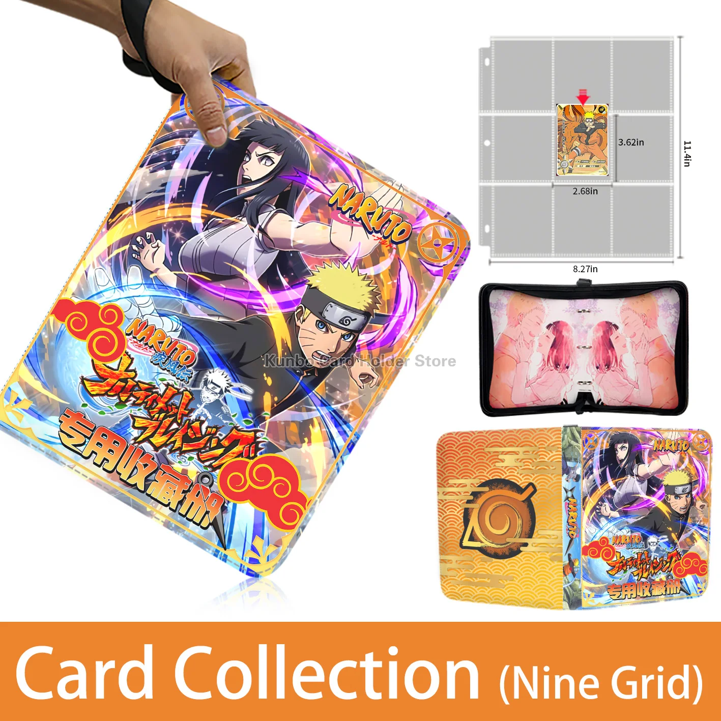 Porte-cartes à collectionner Anime Naruto, classeur à 9 poches,  collectionneur de cartes, 50 fermetures à glissière intérieures, jusqu'à  900 cartes