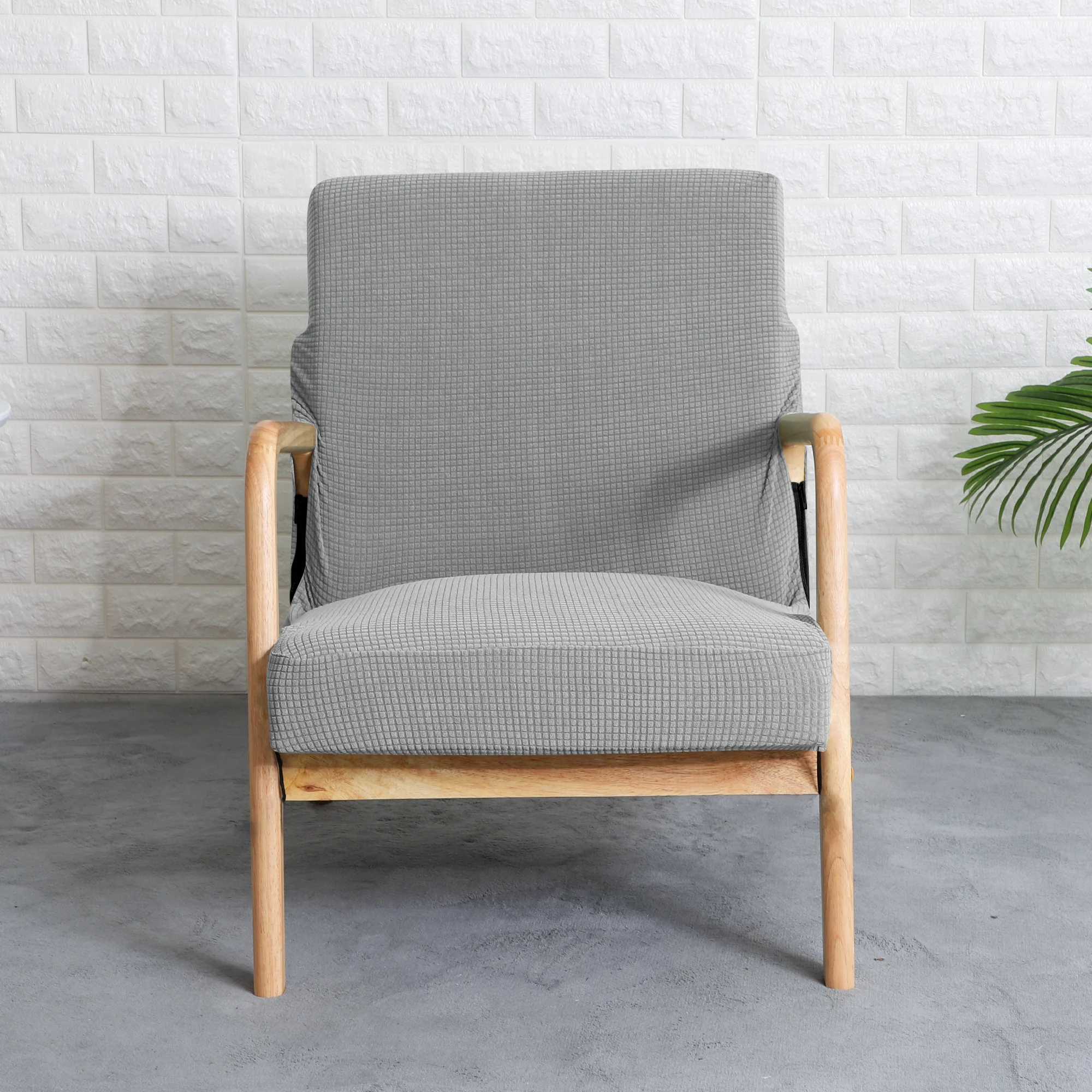 Water-Resistant Jacquard Armchair Slipcover - Solid Color Stretch Furniture Cover with Zipper