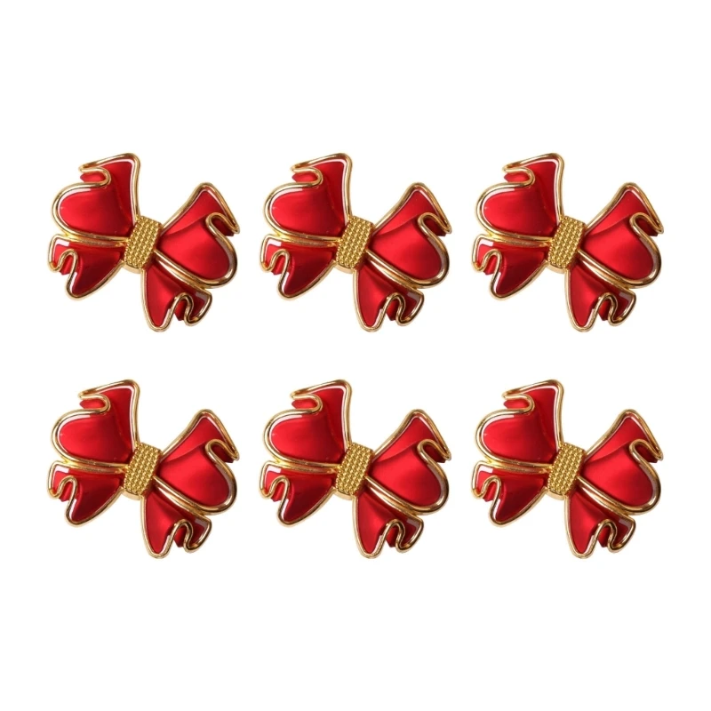 

6pcs Handmade Red-Bow Napkin Rings Candlelight Dinner Napkin Buckle Cute Dinner Tables Decor for Wedding Banquet Part