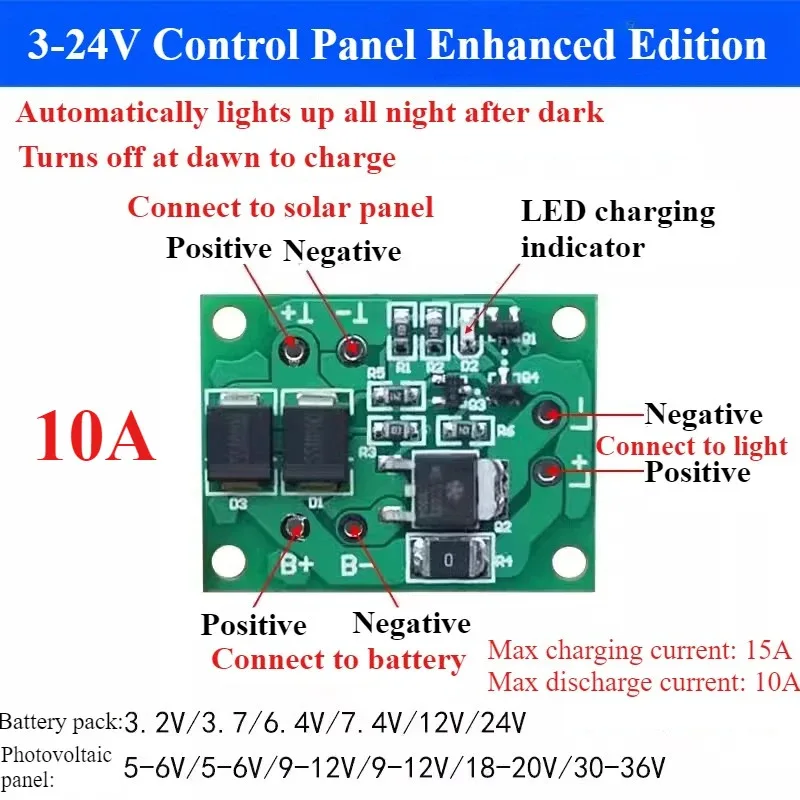 ตัวเลือกสินค้า แผงโซลาร์อัตโนมัติ LED สวิทช์ควบคุม ไฟสวน 3-24V 4-10A Controller
