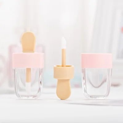 

3.3x7cm Sweet Ice Cream Shape Mini Lip Gloss Tube Empty Lip Balm Container With Pink Lid Rubber Inserts Lipstick Sample Bottle